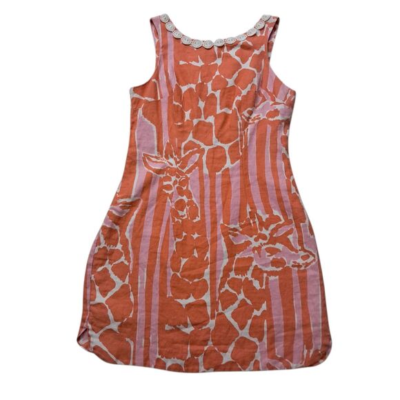 Lilly Pulitzer Target Dress Womens 2 Orange Mini Giraffe Linen Tropical Vacation - Picture 2 of 12
